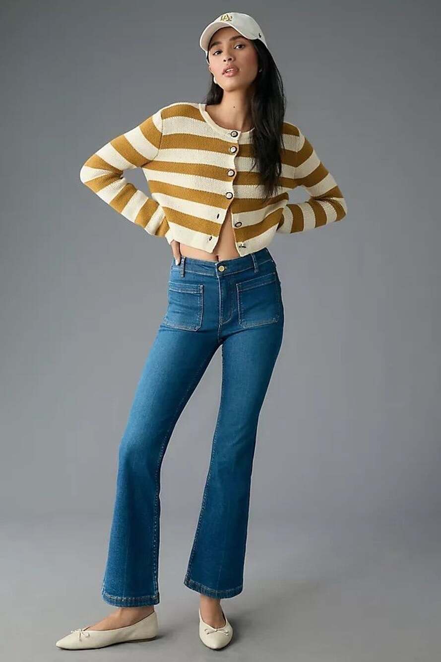 Anthropologie Pilcro Yaya Mid Rise Crop Flare Jeans Medium Wash Size 31